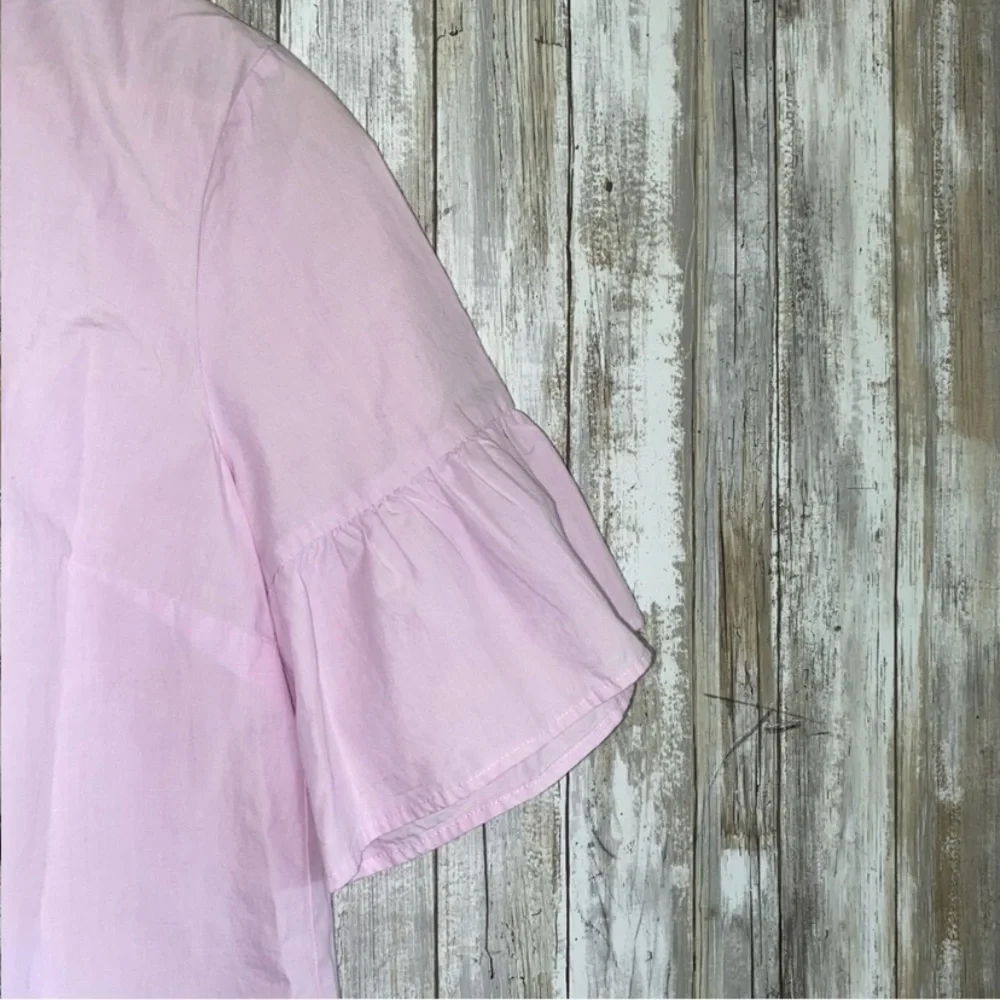 J.Crew Lavender Ruffle Sleeve Top Cotton Blouse Short Sleeve Size 4